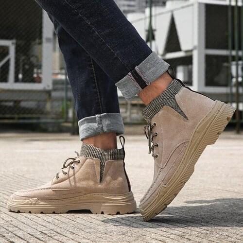 Mens Boots Leather Winter Men Shoes Boots Casual High Heel For Vintage Military Ankle Leather Mens Hiking Riding Sneakers Oxford