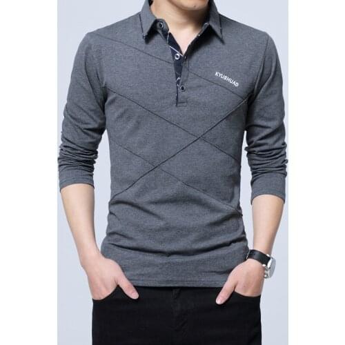 Mens T Shirts Full Turn Down Collar Cotton Slim Fit Casual TShirt Men Fahison England Style Male Tops Tees Mens Clothing M-5XL