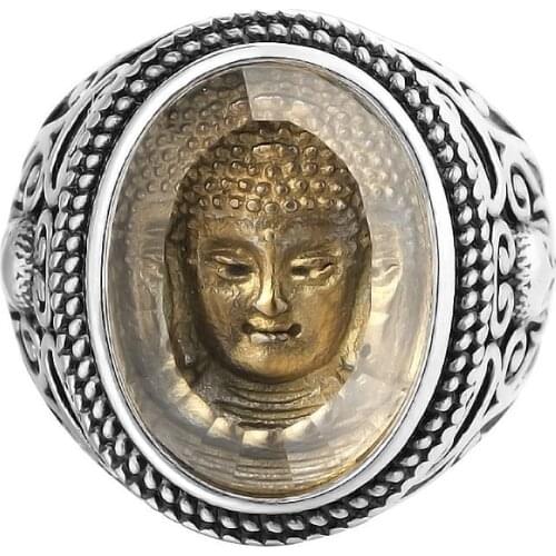 Male Thai Vintage Stainless Steel Cool Unique Shakyamuni Buddha Rings For Men Fashion Jewelry Never Fade Buddha head ring