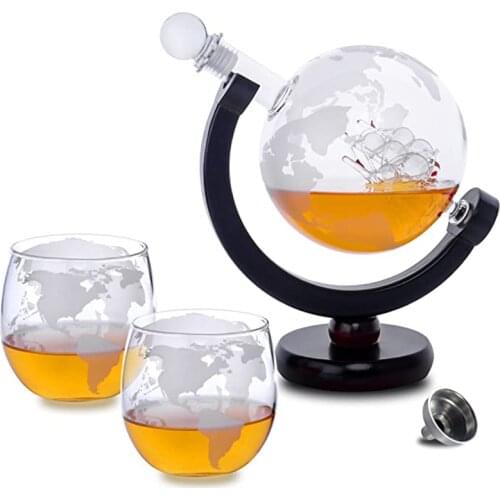 850ml Whiskey Decanter Set With 2Etched Whisky Glasses Bar Funnel Stopper Liquor Spirits Scotch Bourbon Vodka Rum Wine Dispenser