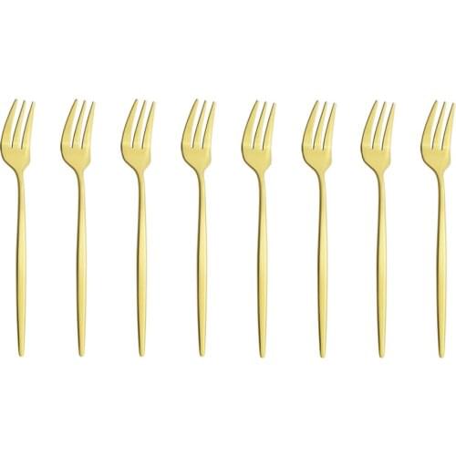 8Pcs Gold Cutlery Set Stainless Steel Forks Set Fruit Cake Fork Short Handle Fork For Hotel Party Kitchen Dinnerware Accessories