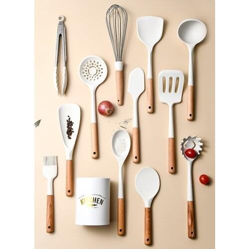 New Silicone Kitchenware White 1 Pcs Spatula Egg Beaters Shovel Soup Spoon kitchen gadget non stick cooking pot Kitchen Cookware