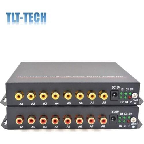 One pair 8 Channels Audio to Fiber Optic Media Converters Transmitter and Receiver Singlemode 20KM
