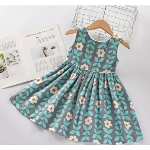 3-8 Years Baby Girls Vest Dress 2021 Summer New Childrens Korean Flowers Print Strap Dresses Pleated Princess Dress For Girls