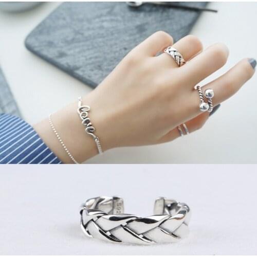 Hand Crafted Woven Braid 925 Sterling Silver Open Rings Trinity Band Cocktail Ring For Her Fashion Birthday Gift Nickel Free