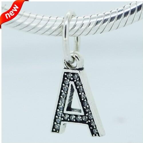 Fits Pandora Charms Bracelets Letter A with Clear Cubic Zirconia 925 Sterling Silver Beads Jewelry Free Shipping