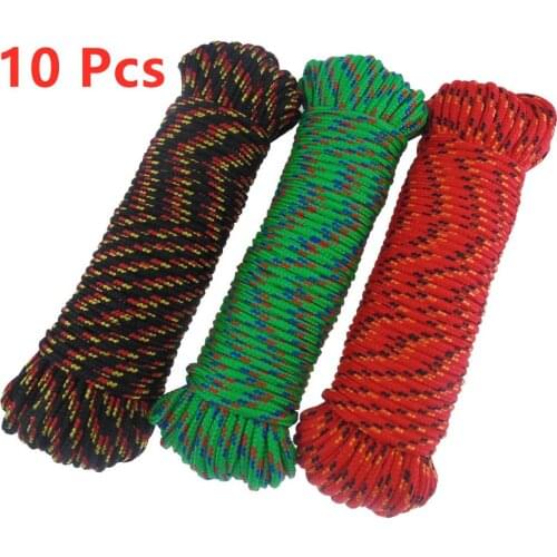 10Pcs 10M/Roll Braid Nylon Rope Utility Polypropylene Rope Tent Line Camping Cord Outdoor Sports Camping Hiking Tent Accessories