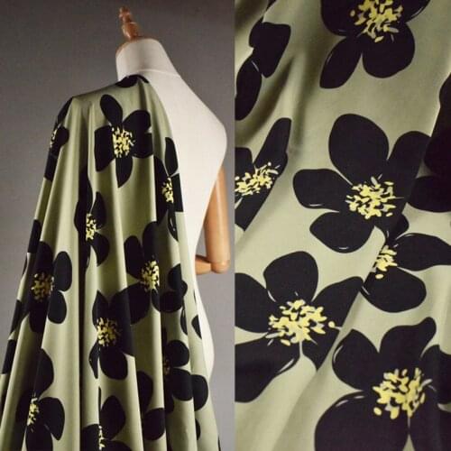 Half Meter Tea Green Big Flower Print Chiffon Fabric For Dress Trousers Ladys Garment Material No Transparent T1672