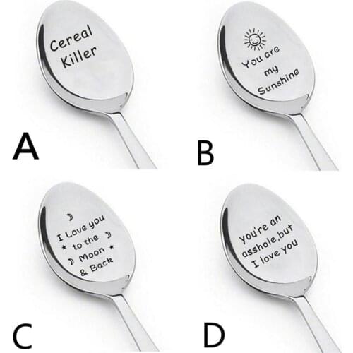 Portable Soup Spoon Reusable Design Letter Dinnerware Stainless Steel Creative Durable Tableware Kitchen Restaurant Wholesale