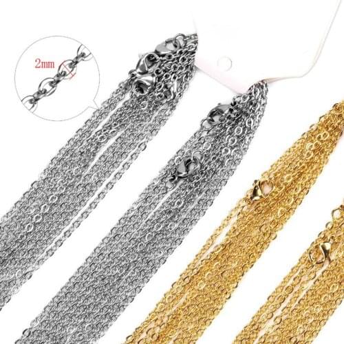 10pcs Width 2mm Stainless Steel Gold Color Plated Necklace Cuban Chains DIY Jewelry Findings Making Materials Handmade choker