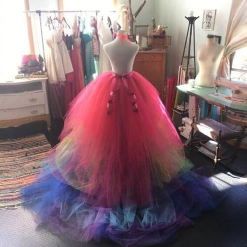 Rainbow Tulle Long Skirt Hi Low Zipper Style Wedding Bridal Party Skirts With Sequin Belt Floor Length Formal Skirt Custom Made