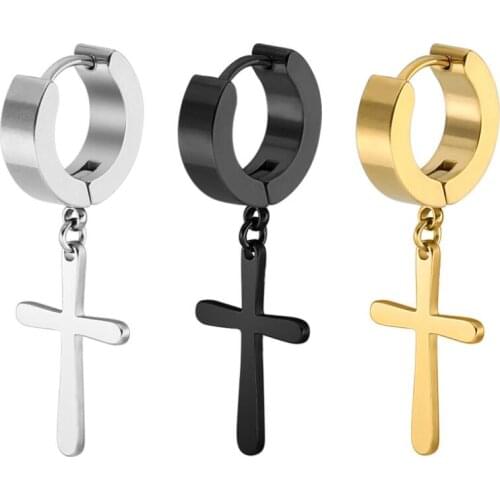 New Men Women Hoop Earrings Cross Shape Fashion 316L Stainless Steel Earring Jewelry Gift