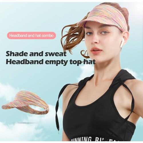 3 Colors Ladies Outdoor Striped Sun Hat Tennis Hat Female Big Eaves Elastic Sports Headband Round Visor Hat