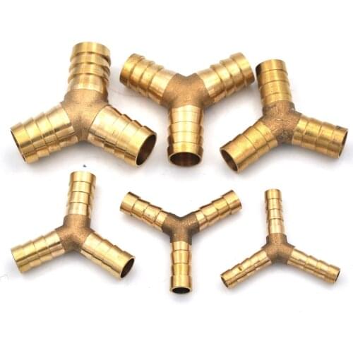 6Sizes Hose Barb "Y" Type Brass Barbed Tube Pipe Fitting Tee 3 way Connector Adapter With Valve For Fuel Gas Water