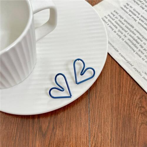 Blue Love Hollow Korean Earrings Brief Temperament Studs Earrings