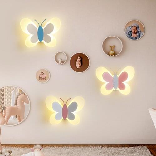 Butterfly Shaped LED Wall Lamp For Kids Bedroom Wall Sconce Modern Home Blue Pink White Girls boys Cartoon Wall Lamps AC85-260V