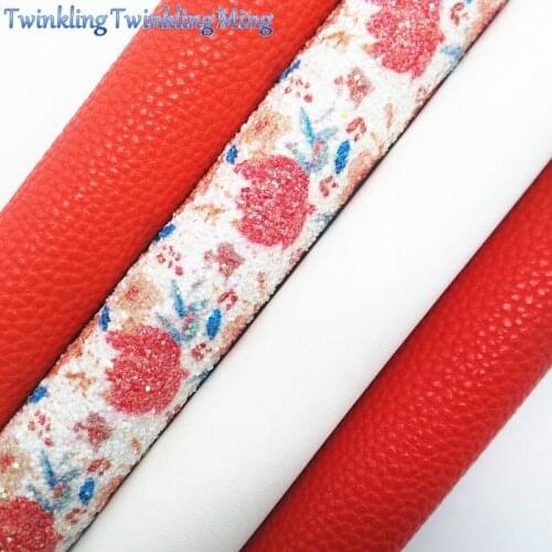 RED Glitter Fabirc, Faux Leather Fabric, Litchi Synthetic Leather Fabric Sheets For Bow A4 8"x11"Twinkling Ming XM477
