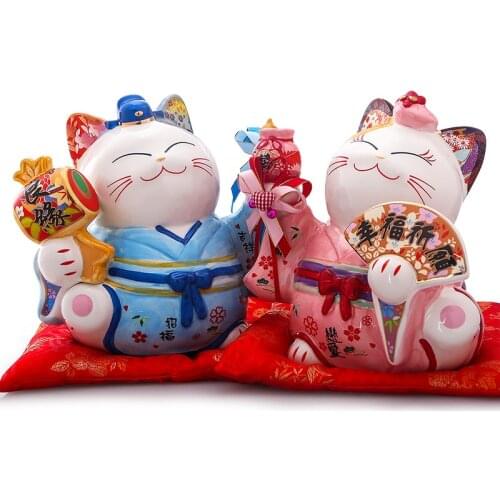 Japanese Ceramic Maneki Neko Lucky Cat Money Box Fortune Cat Feng Shui Crafts Centerpiece Home Decoration Wedding Newlyweds Gift