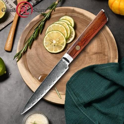4.7 Inch Japanese Utility Kitchen Knife High Carbon Damascus Stainless Steel Fruit Paring Slicing Knives Cutlery Grandsharp