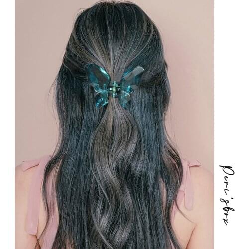 PerisBox 10 Colors Butterfly Hair Claws Clear Acrylic Shark Hair Clamps Cute Elegant Korea Hair Accessories For Women 2021 Hot
