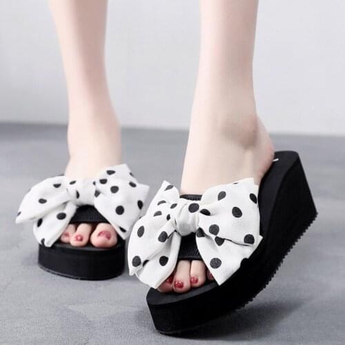 Mule Heels 6/3CM Wedges Womens Flip Flops Bow Slippers Women Sandals 2020 Platform Slippers Home Shoes Chaussure Plateforme