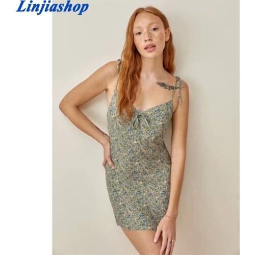 Sexy Sling Floral Print Dress Women Sleeveless High Waist Holiday Summer Dress Female Short Vestido