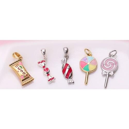 Colouful enamel Candy lollipop pendant necklace for women 925 sterling silver kids girl cute dainty necklace gift hypoallergenic