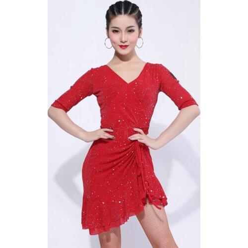 More Style Latin Dance Dress For Women Ladies Sex V-Neck Sparkling Dresses Dancing Clothes Cha Cha Dance Practice Wear DL4899