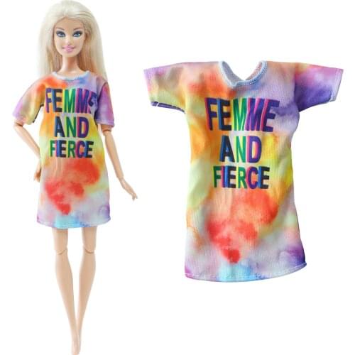 Handmade 1 Set Outfit Colorful T-Shirt Dress Set Summer Girl Style Skirt Outfit Accessories Clothes for Barbie 12 Inch Doll Toy