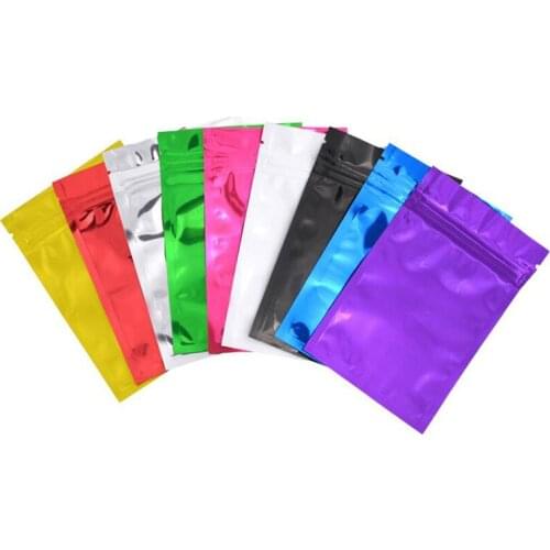 100 Pcs Colorful Aluminum Foil Bag Self Seal Zipper Ziplock Packing Food Bag, Pink Blue Green Retail Resealable Packaging Pouch