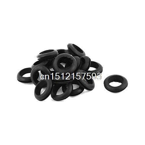 20 x Black Rubber 20mm Open Hole Ring Dual Side Cable Wiring Grommet