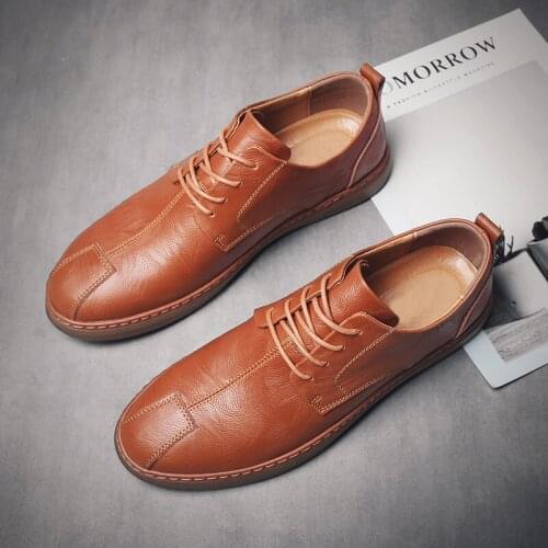 2020 Spring Autumn Casual Leather Shoes Men Brand Lace-up Fashion Shoes Office Bureau Business Shoes Leisure Walk Outdoor Shoes