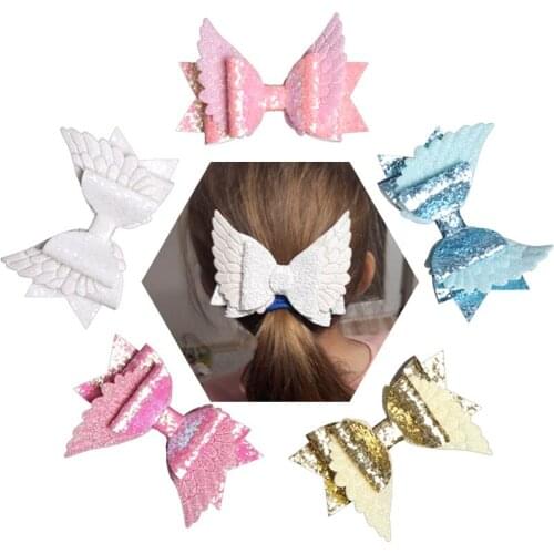 4'' Angel Wing Princess Hairgrips Glitter Hair Bows with Clip Dance Party Bow Hair Clip Girls Hairpin Hair Accessories