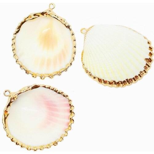 5pcs Natural Conch Flat Shell Metal Edging Glamour Pattern Pendant Jewelry Making Handmade Hot DIY Bracelet Necklace Accessories
