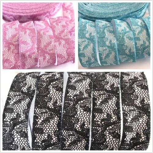 5Yards 16mm Lace printed fold over elastic FOE Handmade Accessories DIY Hair tie Headband supplier
