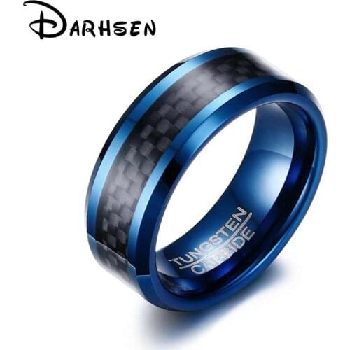 JHSL Brand Punk 8mm Fashion Blue Tungsten Carbide Men Rings Jewelry Polished Design Gift For Boyfriend Male