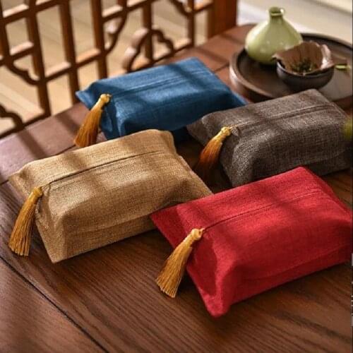 Living Room Household Tissue Box Chinese Fabric Small Drawer Tray Dining Table Simple Creative Car Tissue Cover Chinese Style
