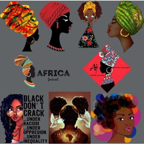 Colorful Black Women Heat Transfer Sticker Beautiful African Girl Patch On Clothes Washable Applique On Clothing Custom Patch