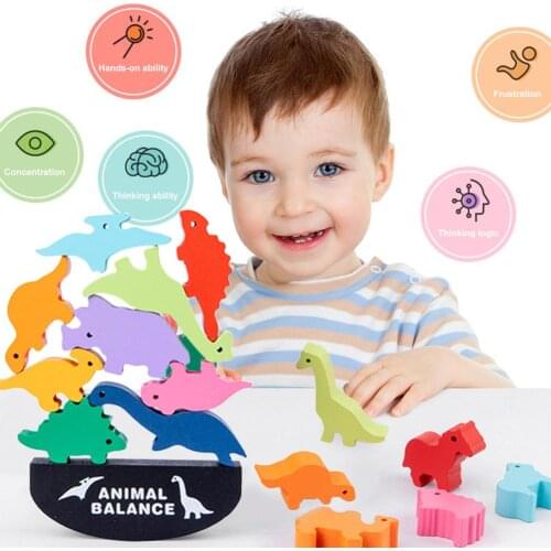 Wooden Dinosaur Stacking Toys Parent-Child Interactive Toys Wooden Animal Balancing Game Gift for Boys and Girls