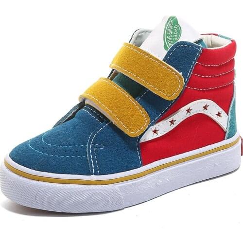 Childrens shoes 2021 boys and girls children canvas shoes high-top candy color matching trendy fashion sneakers