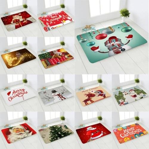 Door Mat Christmas Anti-slip Theme Print Comfortable Flannel Water Absorbent Bath Rug for Kitchen Hall