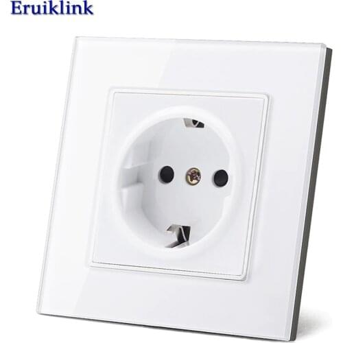 Eruiklink EU Standard Power Socket, White Crystal Glass Panel, AC 110~250V 16A Wall Power Socket