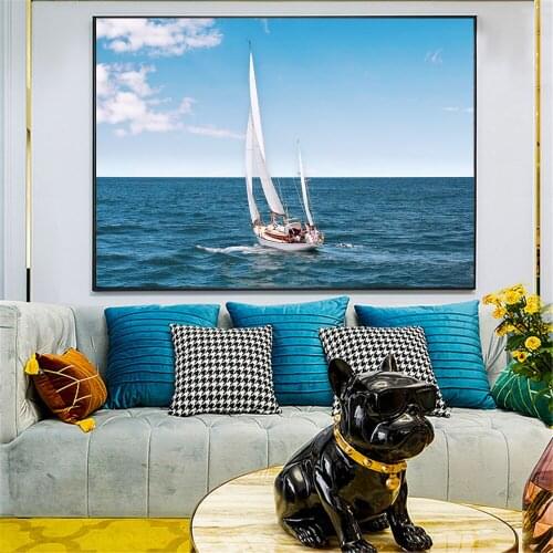 Canvas Landscape Painting Sailboat Beach Sea Art Print Wall Picture For Living Room Modern Home Decoration