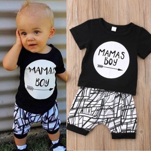 0-24M Newborn Baby Boy Clothes Set Black Letter Print T-shirt+Striped Pants Leggings Toddler Boys Clothes Outfits Sets