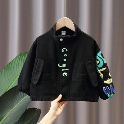NEW Spring Fall Handsome Boys Jackets Graffiti Top Trench Coat Long Sleeve Kids Outwear Street Fashion Young Man Cool Clothes