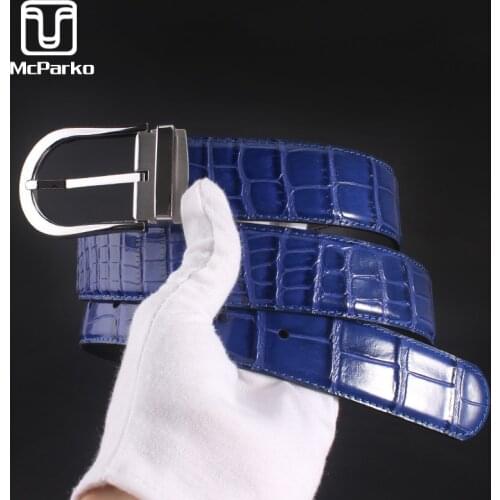 McParko 2021 New Blue Belt For Men Fashion Cowskin Genuine Leather Men Belt Strap With Crocodile Pattern Design Luxury Man Gifts