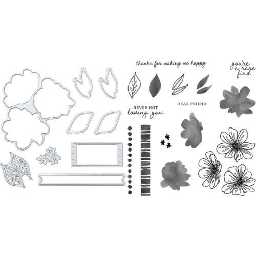 Flower Leaf Metal Cutting Dies Embossing Stencil Paper Card Transparent Silicone Stamps DIY Scrapbooking Photo Album Deco