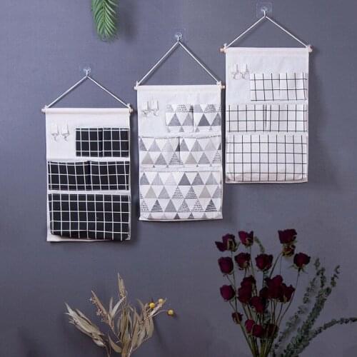 Washable Wall Hanging Storage Bag Home Kitchen Door Organizer with 5 Pocket and Key Hook
