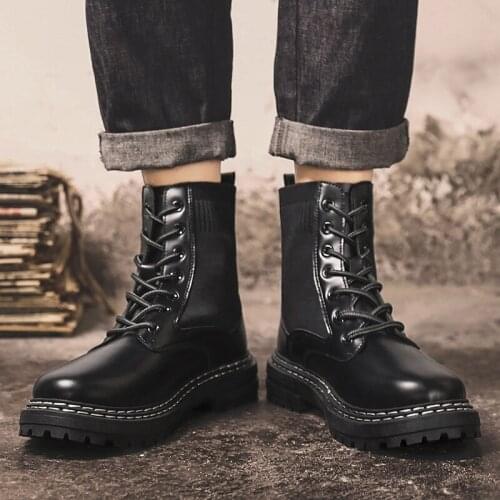 Mens platform western MEN leather boot man punk cowboy ANKLE men shoes boty heel heels BOOTS ankle for chelsea boots Winter