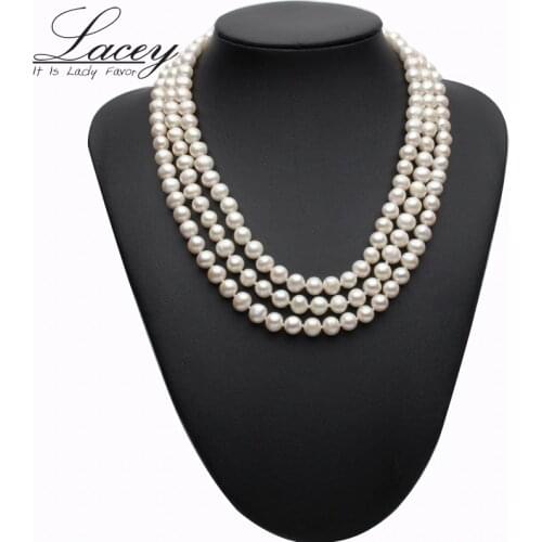 Real pearl necklace silver jewelry,freshwater pearl three stand chocker necklace Jewelry bridal necklace for Women drop shipping